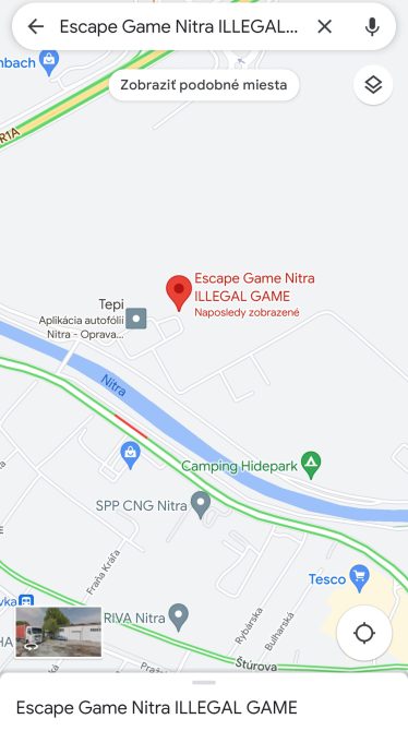 Mapa Escape Game Nitra